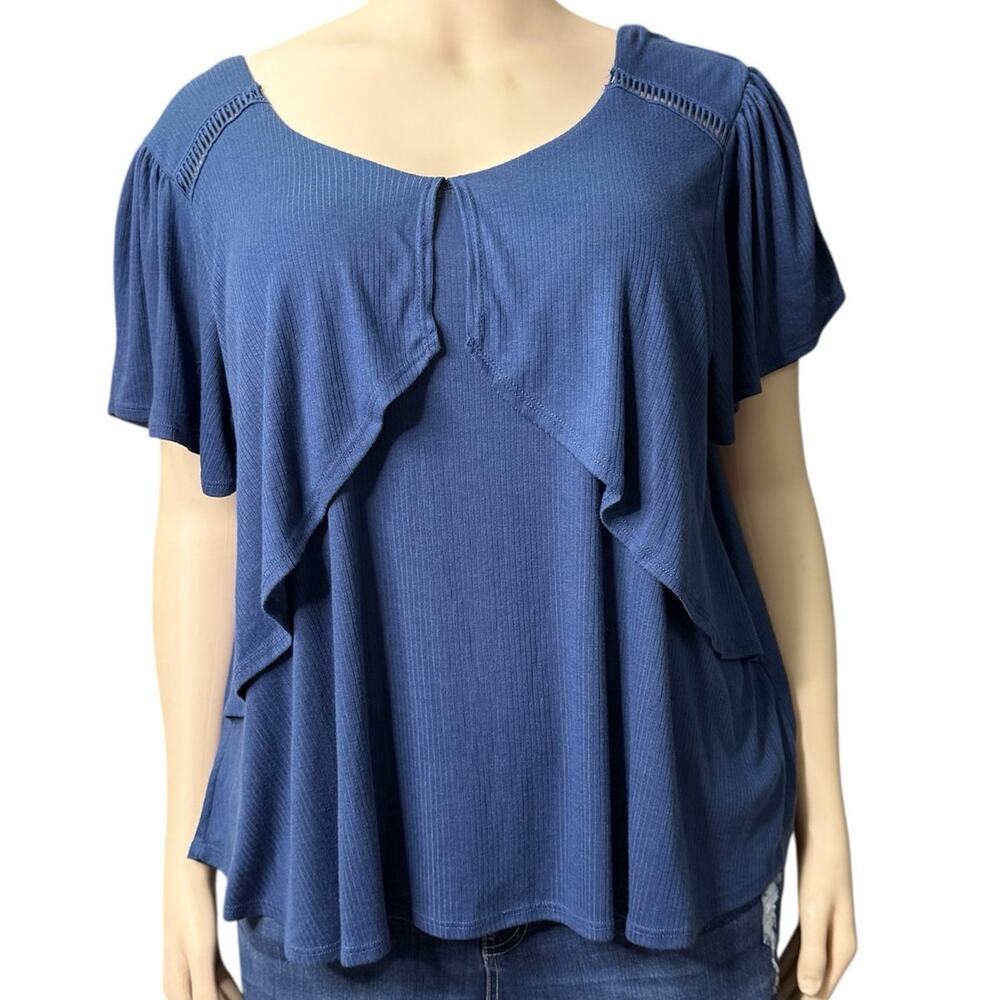 Massini Double Layered Top Casual Size 3X in Blue